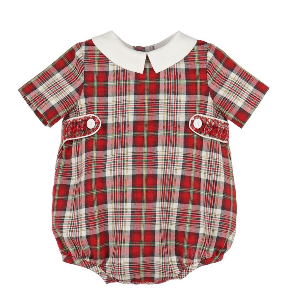LULI & ME BABY BOYS BUBBLE - RED STEWART HOLIDAY PLAID 12 mos